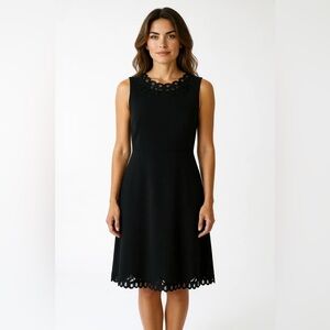 Talbots Black Sleeveless Midi Dress with Eyelet Trim – Size M